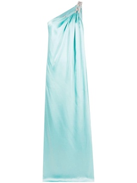 one-shoulder chain-strap gown