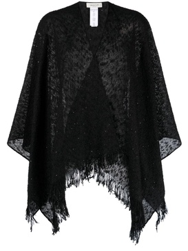 fringed-edge cotton-blend poncho