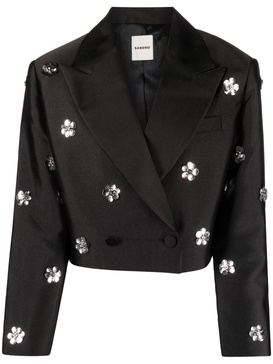 flower-embellished cropped blazer