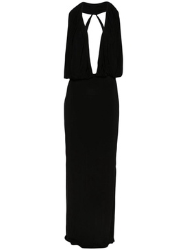 Black Plunge Draped Maxi Dress