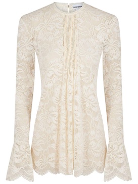 floral-lace pleated blouse