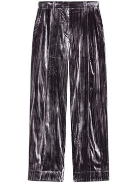 striped velvet-finish straight-leg trousers