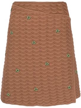 embellished crochet-knit wrap skirt