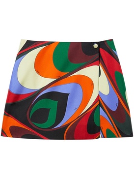 Onde-print silk wrap miniskirt