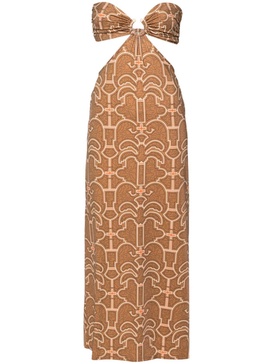 Ring-detail cutout printed maxi dress