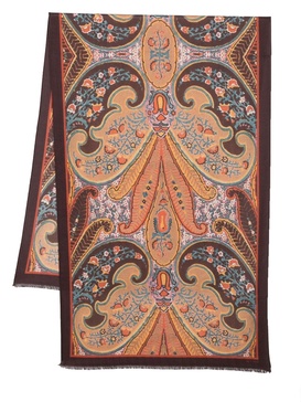 paisley-print frayed-hem scarf