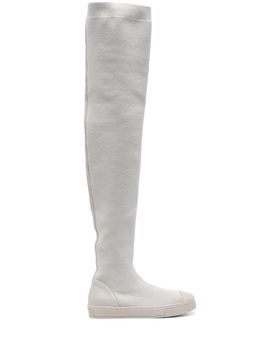 thigh-high canvas boots