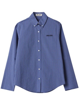 logo-embroidered checked shirt