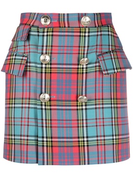 high-waisted check-pattern skirt