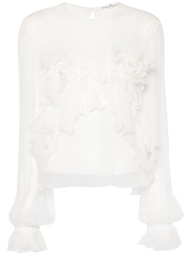 floral-appliqué silk blouse