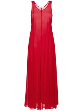 Red A-line Silk Maxi Dress