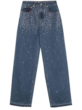 Alessandra Rich Wide Leg Jeans With Rhinestones