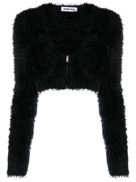 faux-fur crop zipped cardigan