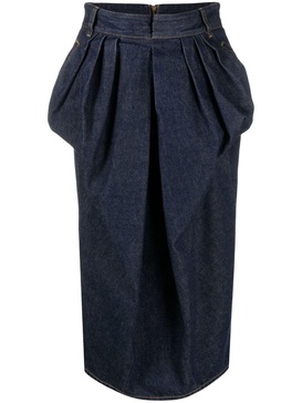 pleated denim skirt