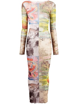 graphic-print semi-sheer dress