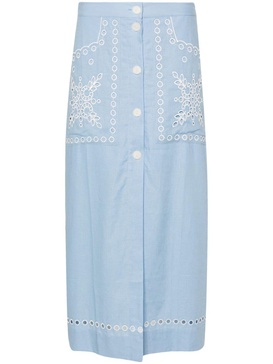 broderie-anglaise chambray midi skirt 