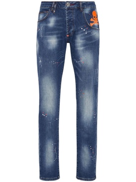 Skull paint-splatter straight-leg jeans