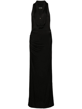 Black Draped Chain-Embellished Gown