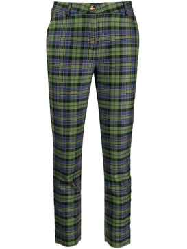 slim-cut plaid-check wool trousers