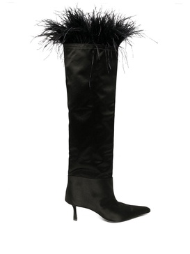 Viola feather-trim satin boots