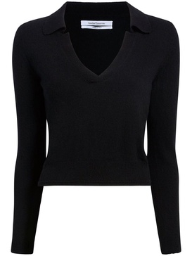 long-sleeve knitted polo top