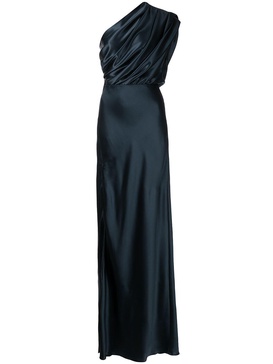 silk asymmetrical gathered gown