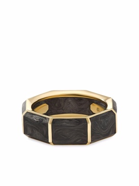 18kt gold 8mm faceted forged carbon band ring