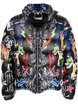 Skull and Plein print puffer jacket