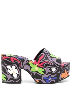 floral-print platform mules