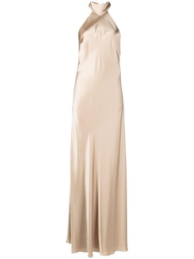 backless halter-neck tie gown