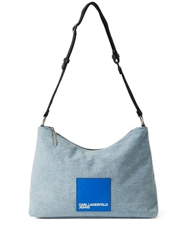 denim logo hobo bag