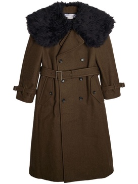 Melton faux fur-collar coat