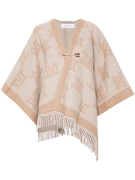 monogram-pattern wool poncho