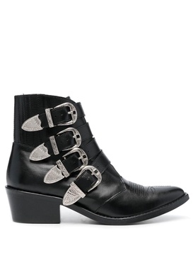 buckle-strap mid heel boots