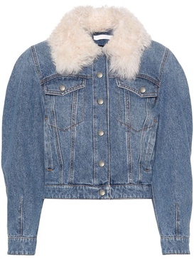 Blue Shearling-Collar Denim Jacket