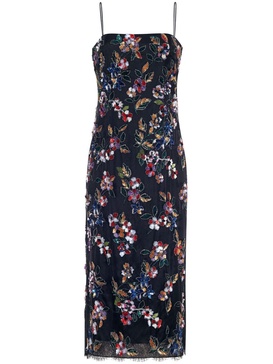 floral-embroidered silk midi dress