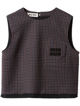 checked sleeveless wool top