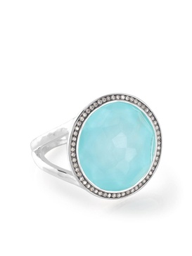 medium Lollipop diamonds, turquoise and clear quartz ring 