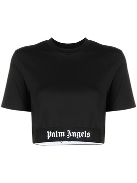 Logo tape stretch cotton cropped t-shirt