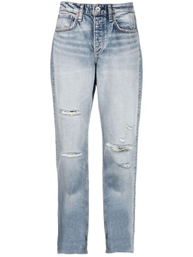 cropped-leg distressed jeans