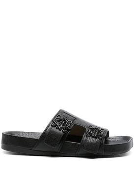 Anagram-buckle leather slides