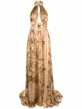 baroque-print halterneck dress