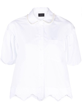 faux pearl-embellished cotton shirt