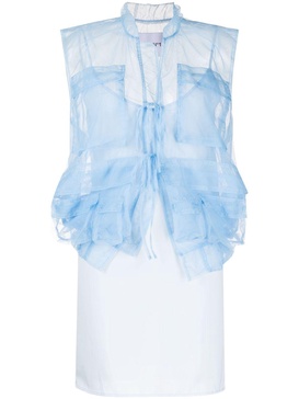 flap-pocket sleeveless organza shirt