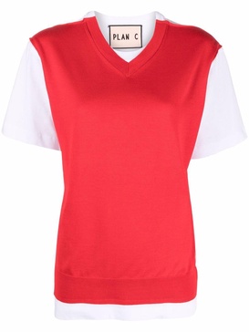 contrast-panel V-neck T-shirt