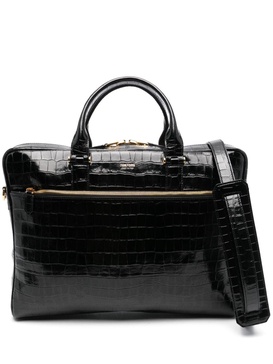 Black Crocodile-Effect Laptop Bag