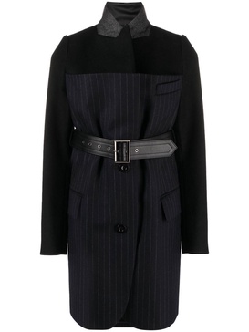 belted pinstriped wool blazer