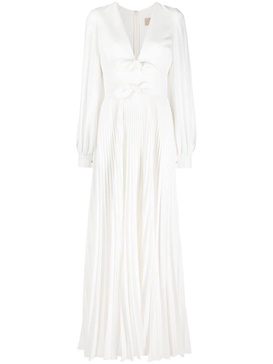 long-sleeve pleated silk gown