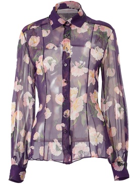 Peony-print sheer blouse