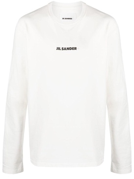 Jil Sander Long-Sleeved Cotton T-Shirt With Black Front Printed Logo